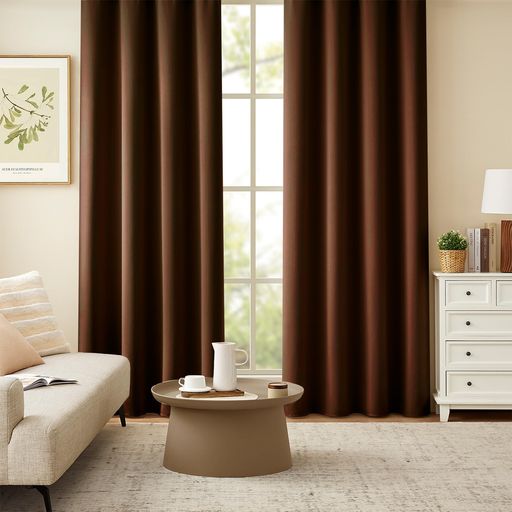 Joydecoカーテン2枚セット99.9%以上遮光遮光カーテンブラウン色幅100cm*丈135cm厚手断熱防寒防音昼夜目..