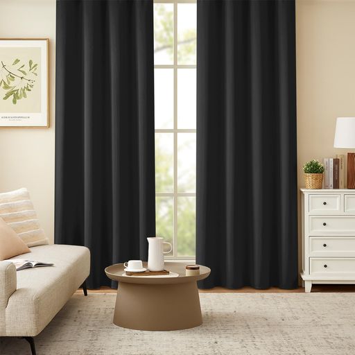 Joydecoカーテン2枚セット99.9%以上遮光遮光カーテンブラック色幅100cm*丈178cm厚手断熱防寒防音昼夜目..