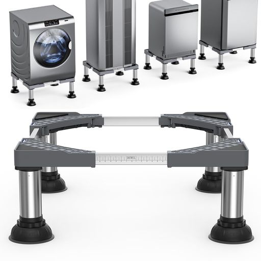 DEWEL冷蔵庫台嵩上げ防水パン乾燥機置き台昇降可能30-33cm長さ調節幅/奥行:43cm~67cm減音防振耐荷重300..