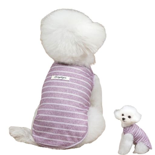 GIIPET犬服春夏服ストライプシャツ綿製通気性速乾おしゃれドッグウェア小型犬中型犬快適伸縮性洗濯可脱毛防止散歩お出かけ(パープルM(2.5-4kg))