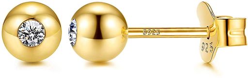 AllenCOCOピアスレディースラウンドボール一粒ジルコニアスタッドピアス金属アレルギー対応地金シルバー925k14金仕上げ専用ボックス付き男女兼用4mm・5...