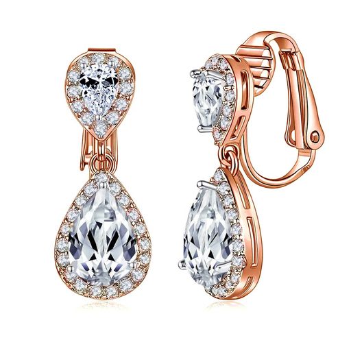 LAVINAダングルピアスティアドロップCZ白金メッキレディースイヤリング(クリップオン)BE200904-CL(25mm..