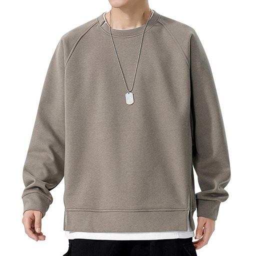 [WisdomWolf]スウェットシャツメンズ長袖無地丸首ゆったりシルエットカジュアル秋冬服おしゃれ大きいサイズ暖かいGREY-XXXL