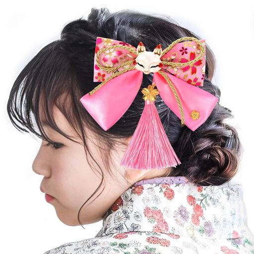 [OTAKUMARKET]髪飾りリボン袴卒業式着物和装浴衣振袖七五三成人式髪飾りりぼん和風つまみ細工女の子子供ヘアアクセサリー1枚(ピンク)