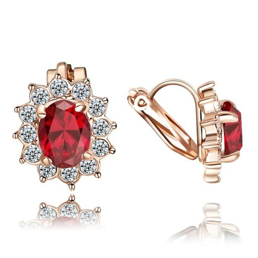 Yoursfsルビーイヤリングクリップ赤クリスタルピアス18kゴールドメッキジルコニアレディースファッショ..