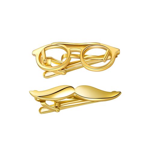 QINGANRANおもしろネクタイピンメンズゴールド眼鏡髭ネクタイピンセットプレゼント