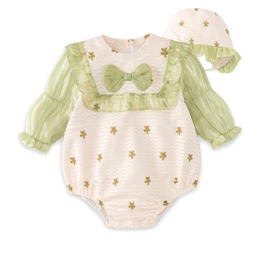 [ReegooPeter]ロンパース女の子ベビー服ボディ赤ちゃん服新生児服帽子付きカバーオールグリン9018-24ヶ月