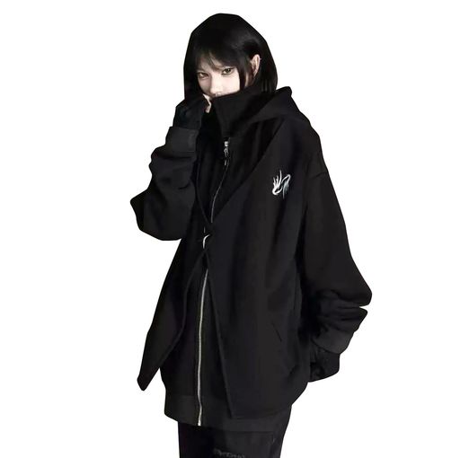 [TOWYYO]原宿系パーカータートルネックメンズ無地フード付き忍者パーカー体型カバージッパー付き長袖ハ..