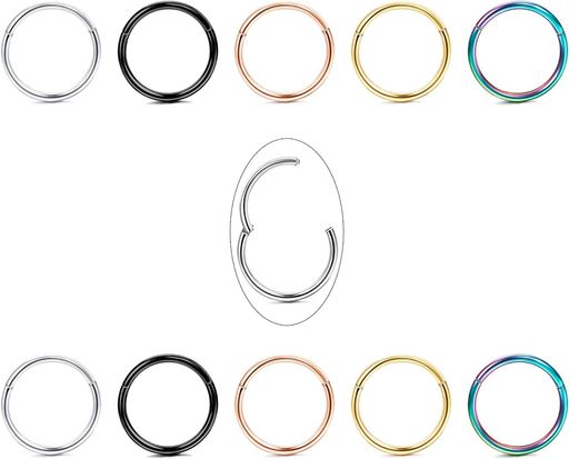 [JeryWe]16g18gレディースボディピアス中折れサージカルステンレス金属アレルギー対応鼻ピアスリングピアス軟骨ピアス8-12mm(8MM(18G))