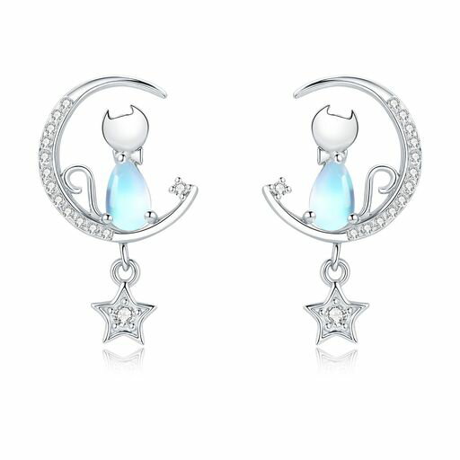 ACCEFANJIピアスレディースシルバー925ピアス猫揺れる金属アレルギー対応ピアスアシンメトリーピアスナ..