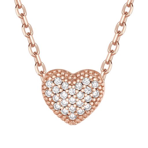 [ChicSilver]ハートネックレスレディースピンクゴールドジルコニアパヴェかわいい人気アクセサリー