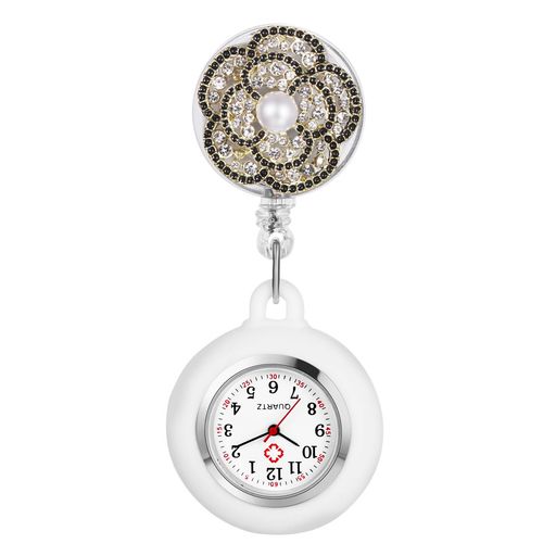 ナースウォッチクリップシリコンアナログ伸び縮み:可愛いお花看護師時計逆さ防水懐中時計ポケットウォッチクオーツ時計看護師グッズ-看護の日看護師保育士プレゼント最適