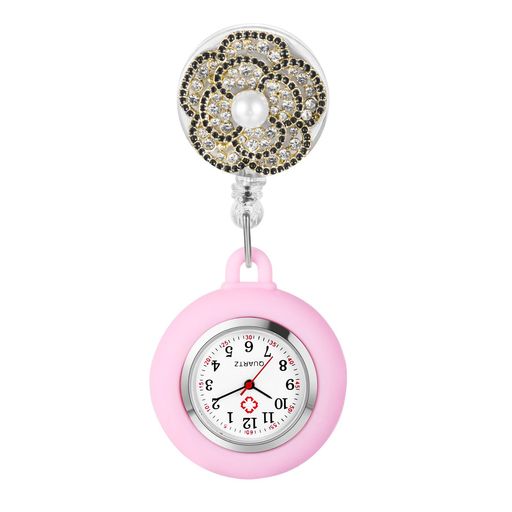 ナースウォッチクリップシリコンアナログ伸び縮み:可愛いお花看護師時計逆さ防水懐中時計ポケットウォッチクオーツ時計看護師グッズ-看護の日看護師保育士プレゼント最適