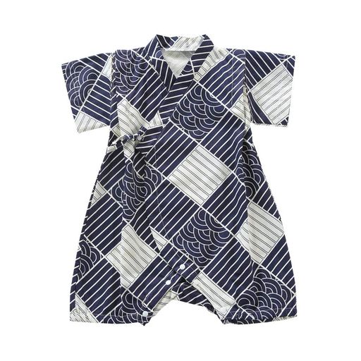 ベビー服ロンパース半袖浴衣甚平男の子夏前開き子供服綿カバーオール赤ちゃん船のアンカープリントネイ..