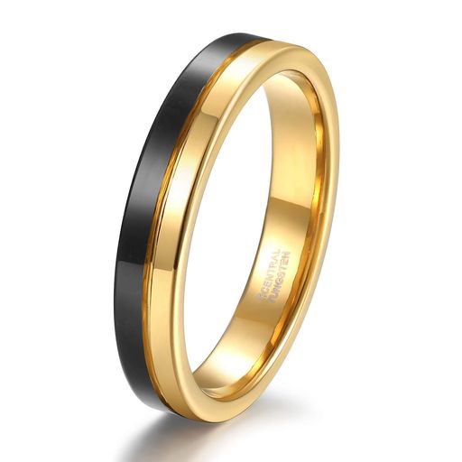 TICENTRALタングステンペア指輪メンズレディースリング鏡面加工幅4mmセンターラインファッション(ゴー..