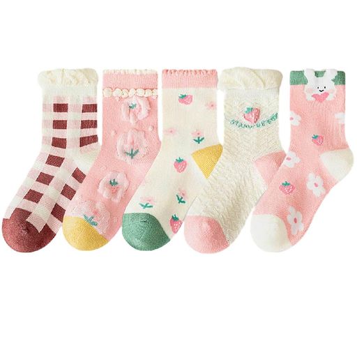 [JETSO4U]キッズ靴下クルーソックス5足セット伸縮通気性吸汗女の子ハイソックスかわいいおしゃれ子供靴下くつしたガールズ卒業式発表会通学通園綿春夏秋冬(H/cmXL/約9-12歳)