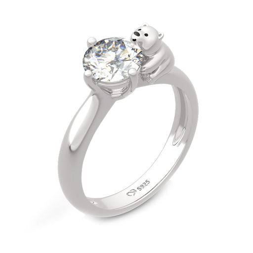 [Jeulia]ソリティアリング指輪レディースシルバー925シロクマ白熊デザインラウンドカットシルバーリン..