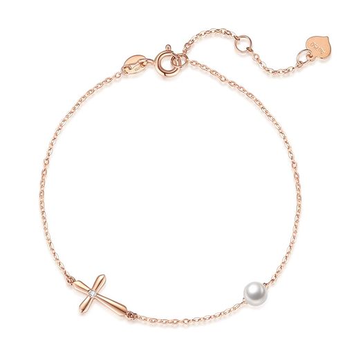 FANCIMEブレスレットレディースK18ピンクゴールド淡水真珠パールクロス十字架ジルコニア母の日クリスマス誕生日記念日プレゼントギフトラッピング付