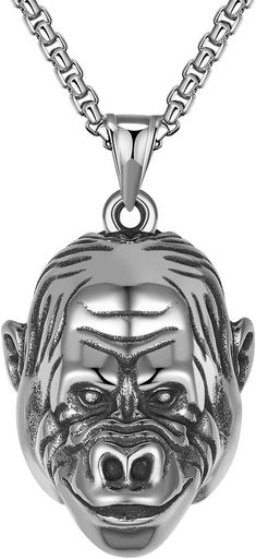 [SUNYOBAO]メンズネックレスステンレスシルバーかっこいいチンパンジー猿動物ネックレスペンダントおしゃれセーターチェーンヒップホップ風パーティーファッションアクセサリー