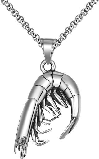 [SUNYOBAO]メンズネックレスシンプル成人式プレゼント上品ステンレス製銀色おしゃれ龍蝦エビモチーフペンダントネックレスベネチアンチェーンセーターチェーン男性かっこいいアクセサ…