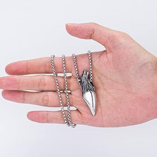 [SUNYOBAO]メンズネックレスステンレスシルバーシンプルウルフドッグ牙歯ペンダントおしゃれオオカミの..