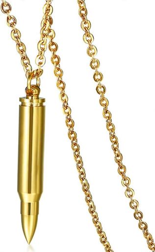 [SUNYOBAO]ジュエリーブランド人気弾丸ネックレスメンズゴールド18金シルバーブラックステンレス金属アレルギー対応薬ケースパーティーギフト(golden)