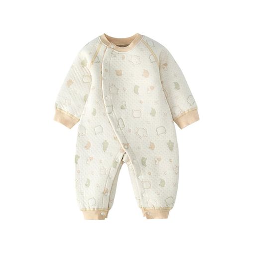 [Babykoi]ベビー服長袖ロンパース春秋冬新生児カバーオール赤ちゃん男の子女の子出産準備贈り物綿入れカーキ色3M