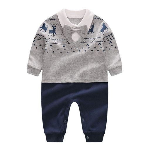 [MonAnge]男の子フォーマルロンパース長袖子供服キッズベビー前開き蝶ネクタイベスト付き入学式入園式おしゃれお宮参り出産祝い結婚式誕生日七五三卒業式(グレーXネイビー60)