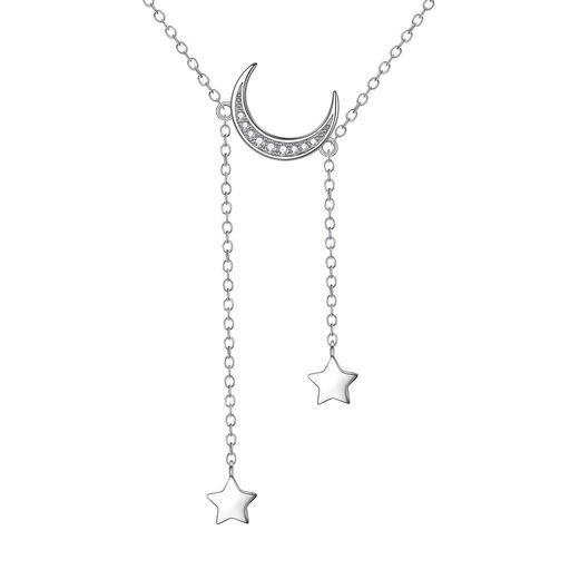 SPARKLネックレスレディースメッキクリスタル月と星ペンダントシルバー金属アレルギー対応チェーンアジ..