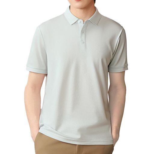 [JoveJek]ポロシャツ半袖メンズ綿混消臭機能変形しにくい襟襟付きシャツ涼しい綿麻風ビジネスカジュアル無地薄手POLOゴルフウェアトップス作業着夏服UVカット通勤(ps003-LightGrey-L)
