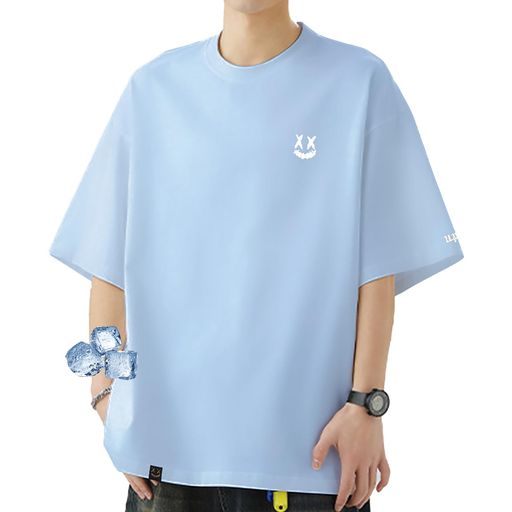 [uptoyou]Tシャツメンズ半袖綿100透けない秋用ワンポイントロゴ刺繍ビッグシルエット大きいサイズストリート系吸汗速乾クルーネックトップスカットソー男女兼用ギフト秋冬重ね着(L#24:ブ…