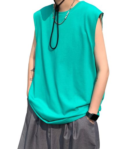 [westkun]タンクトップメンズ綿100%ビッグシルエットオーバーサイズゆったりノースリーブ韓国ファッシ..