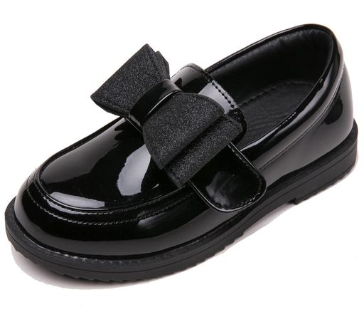 School Shoes - [WUIWUIYU]ローファーキッズ女の子ドレスシューズエナメルリボン飾り可愛いプリセンスシューズマジックテープ式柔軟撥水通学入学式発表会結婚式ブラック20cm