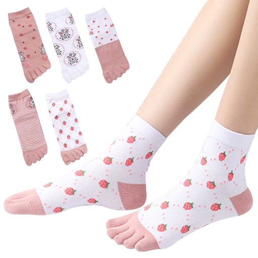 [MgDa]5本指ソックスレディース脱げにくい5本指靴下通気防臭フリーサイズミドル丈(Nピンクシリーズ/5色..