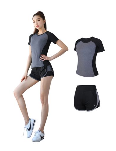 Seeya(シーヤ)スポ一ツウェアレデイース上下セットトレ-ニングウェアランニングウェアジムフイットネス(2点セットグレーL)