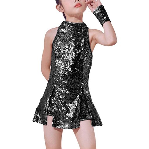 Rakuten - [LOLANTA]女の子ダンス衣装キッズスパンコールキラキラヒップホップダンス服子供4点セットブラック120