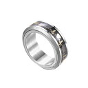 PAUROメンズステンレス鋼不安フィジェット回転可能な象眼細工ブラックカーボンファイバーゴールドフレークハートビート指輪サイズ24