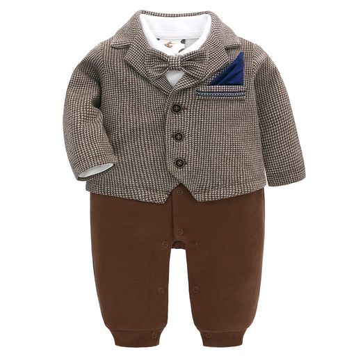 樂天商城 - [Famuka]ベビー服長袖ロンパース洋装フォーマル厚手秋冬セレモニー結婚式服チェック柄男の子セットアップシンプルおしゃれトップスベビートップスお出かけ保育園幼稚園普段着入園式卒…