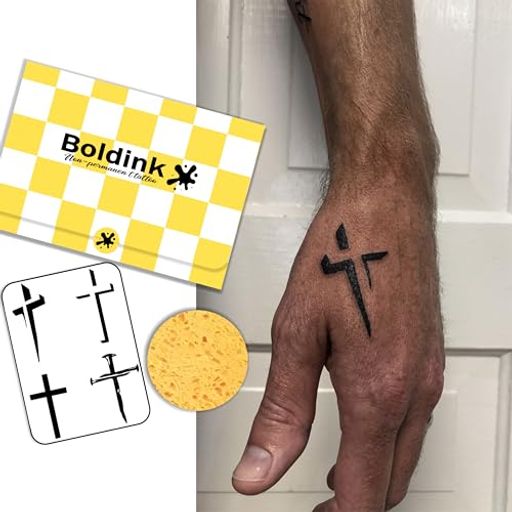 Boldinkタトゥーシール半永久的ジャグアタトゥー2枚セット2週間長持ち防水刺青シール入れ墨シール男性女性メンズレディース十字架クルスシンプルスタイル