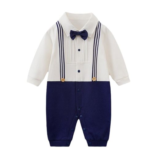 [Mum&nny]男の子ロンパースベビー洋服赤ちゃんフォーマルスーツ前開き蝶ネクタイお呼ばれお宮参り入園式誕生日お食い初め出産祝い結婚式紺色73cm