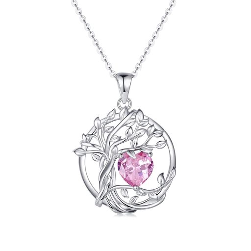 [AGVANA]ネックレスレディースピンクトルマリン10月誕生石生命の樹モチーフシルバー925魔除けお守りジ..