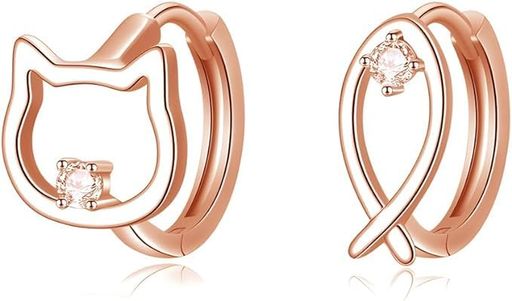 猫フープピアスレディース人気シルバー925金属アレルギー対応ジルコニアCZリングピアス可愛いネコピア..