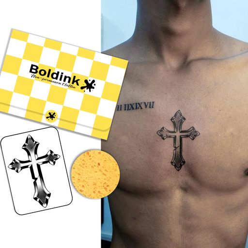 Boldinkタトゥーシール半永久的ジャグアタトゥー2枚セット2週間長持ち防水刺青シール入れ墨シール男性女性メンズレディース十字架クルスゴシック風