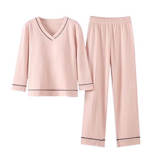 [xppe]レディースパジャマルームウェアセット上下セットVネック長袖ワイドパンツ胸パッド付きプルオーバー無地大きいサイズ暖かく保つ柔らかいルーズ肌に優しい部屋着かわいい縦線春…