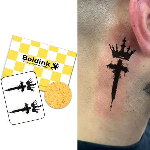 Boldinkタトゥーシール半永久的ジャグアタトゥー2枚セット2週間長持ち防水刺青シール入れ墨シール男性女性メンズレディース十字架クルス7王冠クラウン