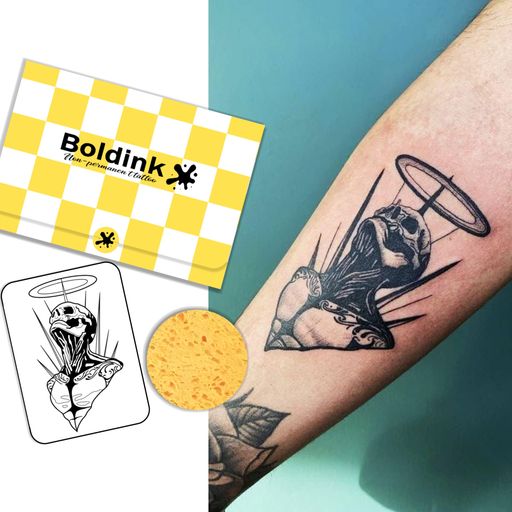 Boldinkタトゥーシール半永久的ジャグアタトゥー2枚セット2週間長持ち防水刺青シール入れ墨シール男性女性メンズレディース髑髏ダーク系骸骨スカル