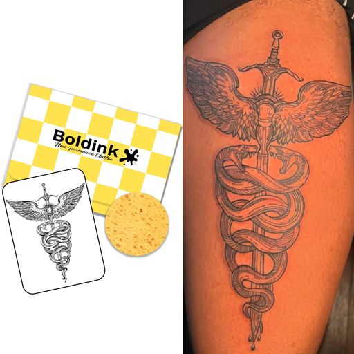 Boldinkタトゥーシール半永久的ジャグアタトゥー2枚セット2週間長持ち防水刺青シール入れ墨シール男性女性メンズレディース刀剣刃物(5)