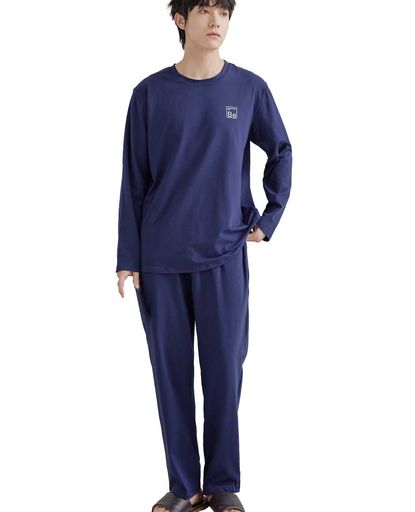 [Kayuuhin]パジャマルームウェアメンズ上下セット部屋着春秋長袖綿100ゆったり丸首プルオーバー柔らか吸汗通気寝間着カジュアル(サファ..