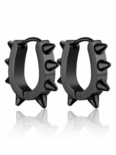 Bandmaxリングピアスメンズ黒ステンレスフープピアス小さい19mm両耳パンク19Gスタッズピアス(ブラック)