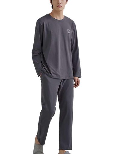 [Kayuuhin]パジャマルームウェアメンズ上下セット部屋着春秋長袖綿100ゆったり丸首プルオーバー柔らか吸汗通気寝間着カジュアル(ダークグレー2XL)(4)